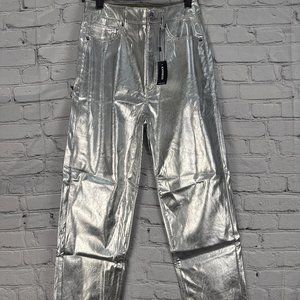 Express women's silver jeans. Straight super high rise